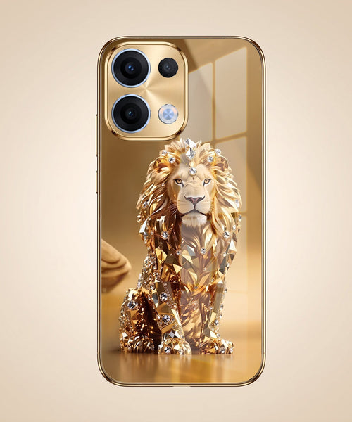 Oppo Reno 13 5G Luxury Lion Gold Electroplated Glass Phone Back Case