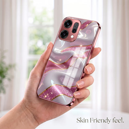 Oppo Reno 14 5G Pearl Marble Pink Electroplated Glass Phone Back Case