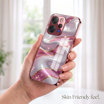 Vivo V70 5G Pearl Marble Pink Electroplated Glass Phone Back Case
