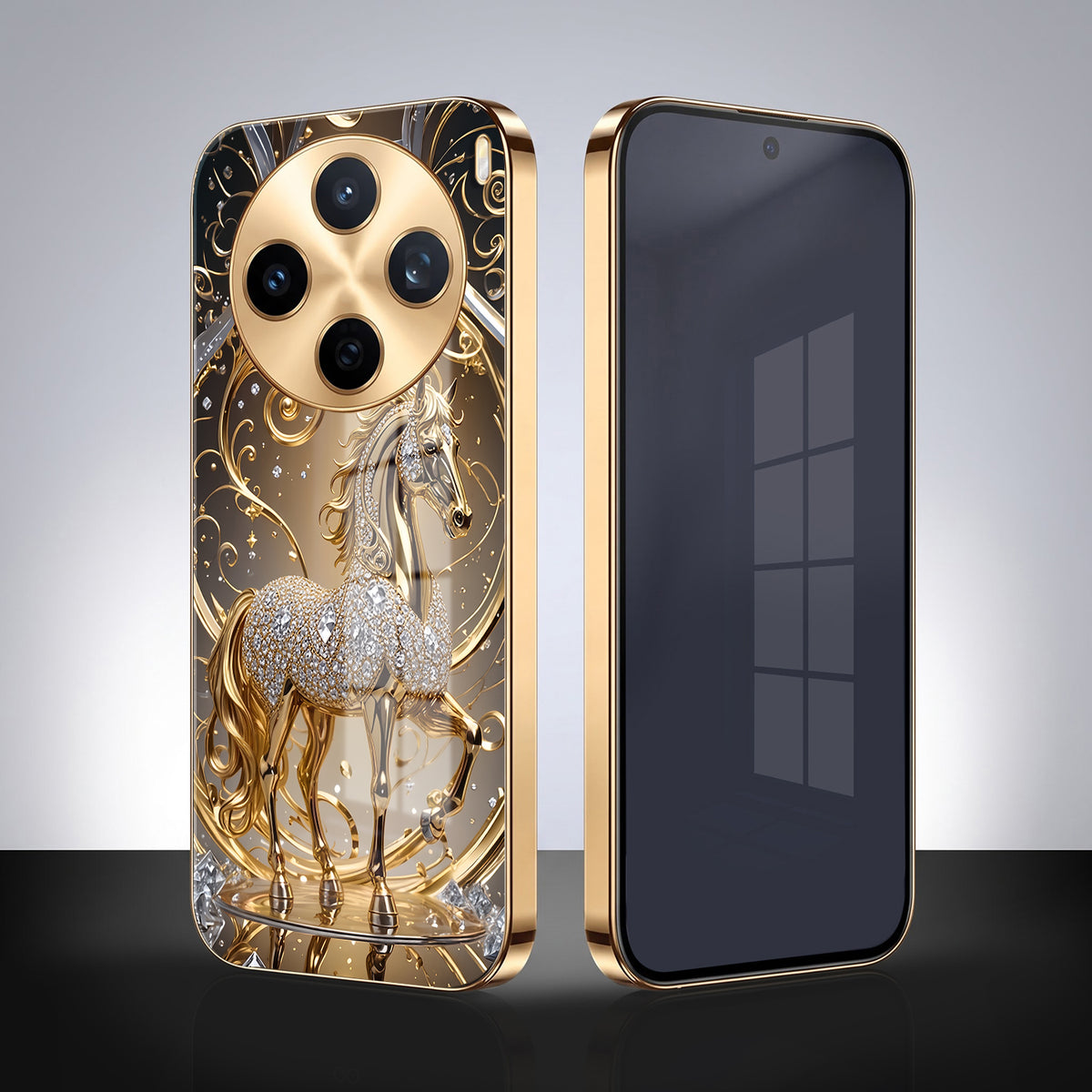 Vivo X200T 5G Luxury Horse Texture Gold Electroplated Glass Phone Back Case