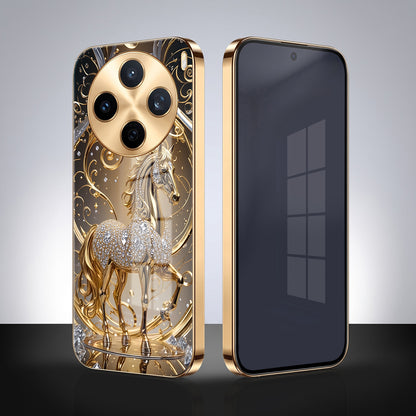 Vivo X200T 5G Luxury Horse Texture Gold Electroplated Glass Phone Back Case