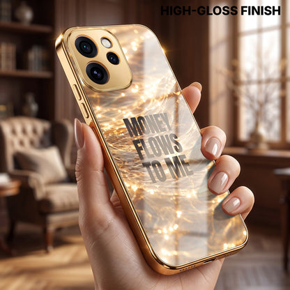 Oppo Reno 15 Pro Mini 5G Money Flows To Me Gold Electroplated Glass Phone Back Case