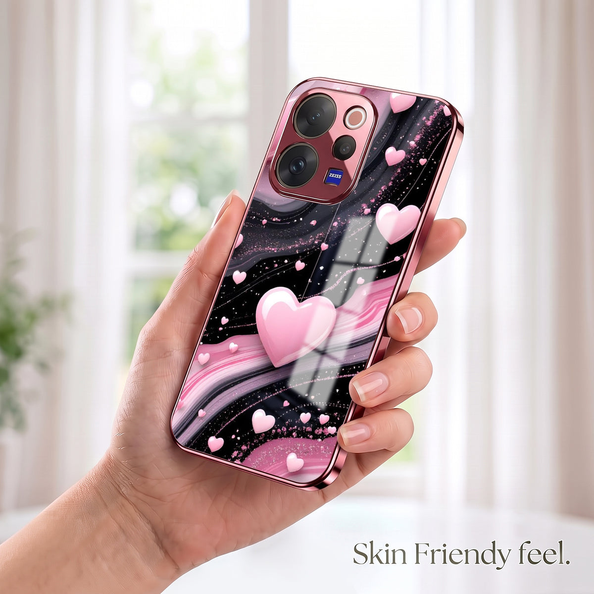 Vivo V70 5G Love Sparkle Pink Electroplated Glass Phone Back Case