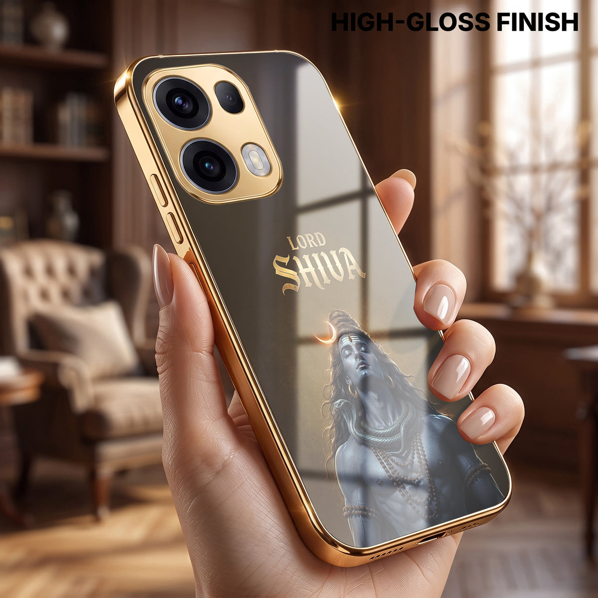 Oppo Reno 13 Pro 5G Lord Shiva Gold Electroplated Glass Phone Back Case