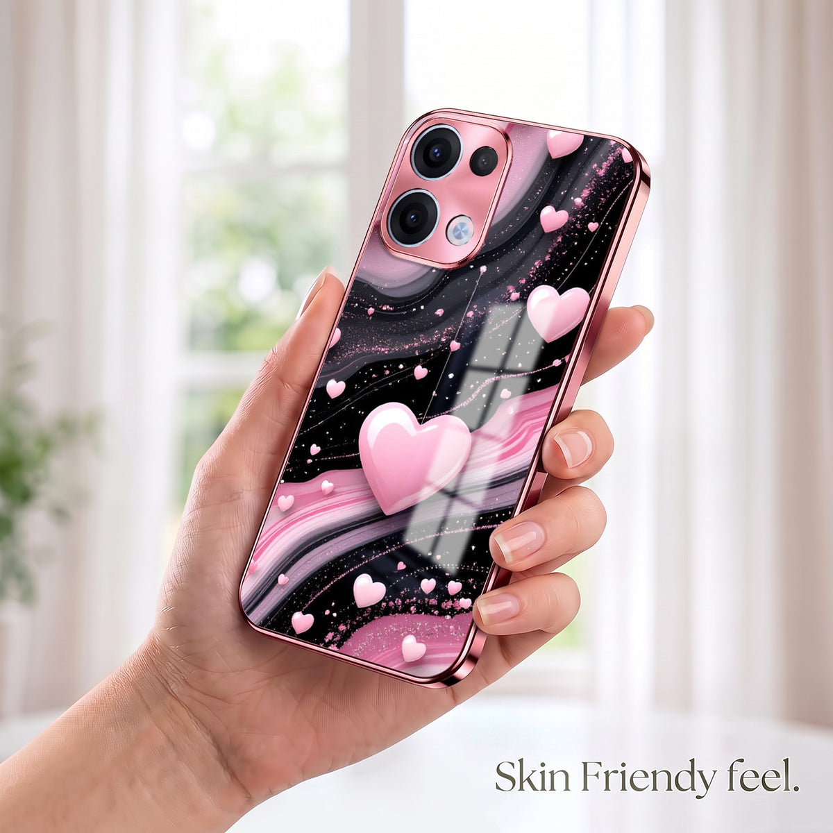 Oppo Reno 13 5G Love Sparkle Pink Electroplated Glass Phone Back Case