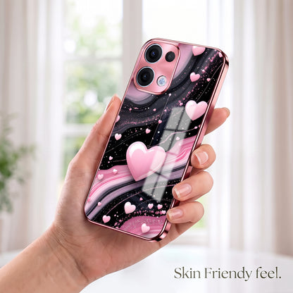Oppo Reno 13 5G Love Sparkle Pink Electroplated Glass Phone Back Case