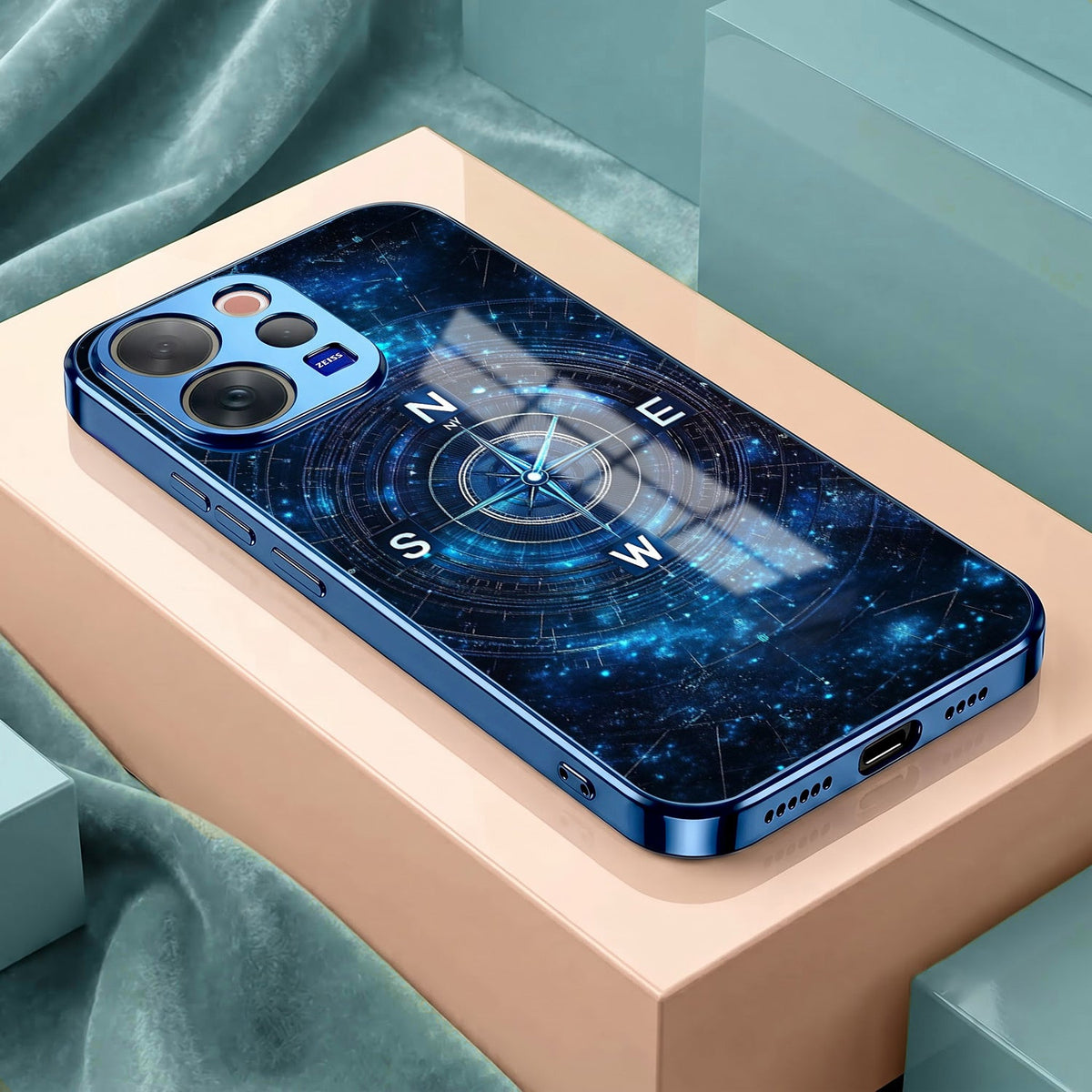 Vivo V70 5G Astral Compass Blue Electroplated Glass Phone Back Case