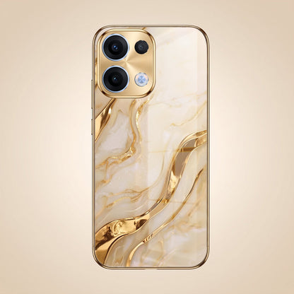 Oppo Reno 13 5G Marvel Texture Gold Electroplated Glass Phone Back Case