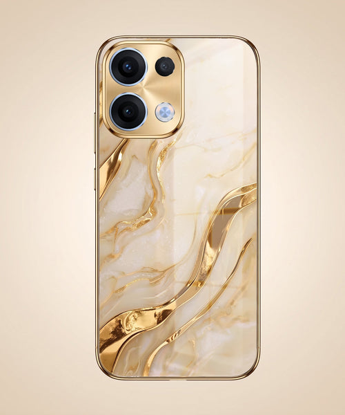 Oppo Reno 13 5G Marvel Texture Gold Electroplated Glass Phone Back Case