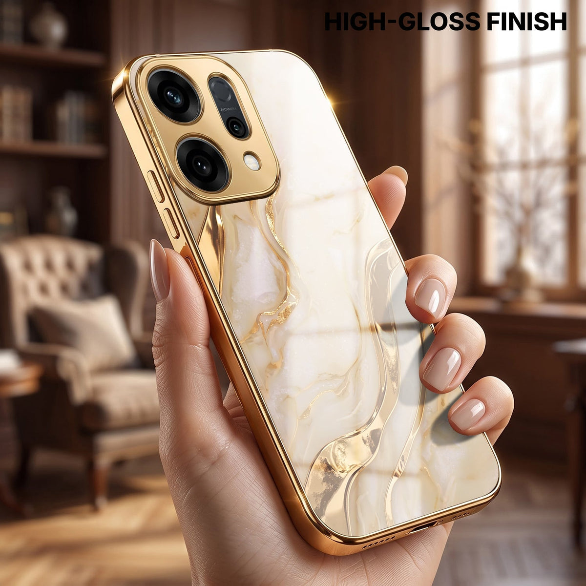 Oppo Reno 14 5G Marvel Texture Gold Electroplated Glass Phone Back Case