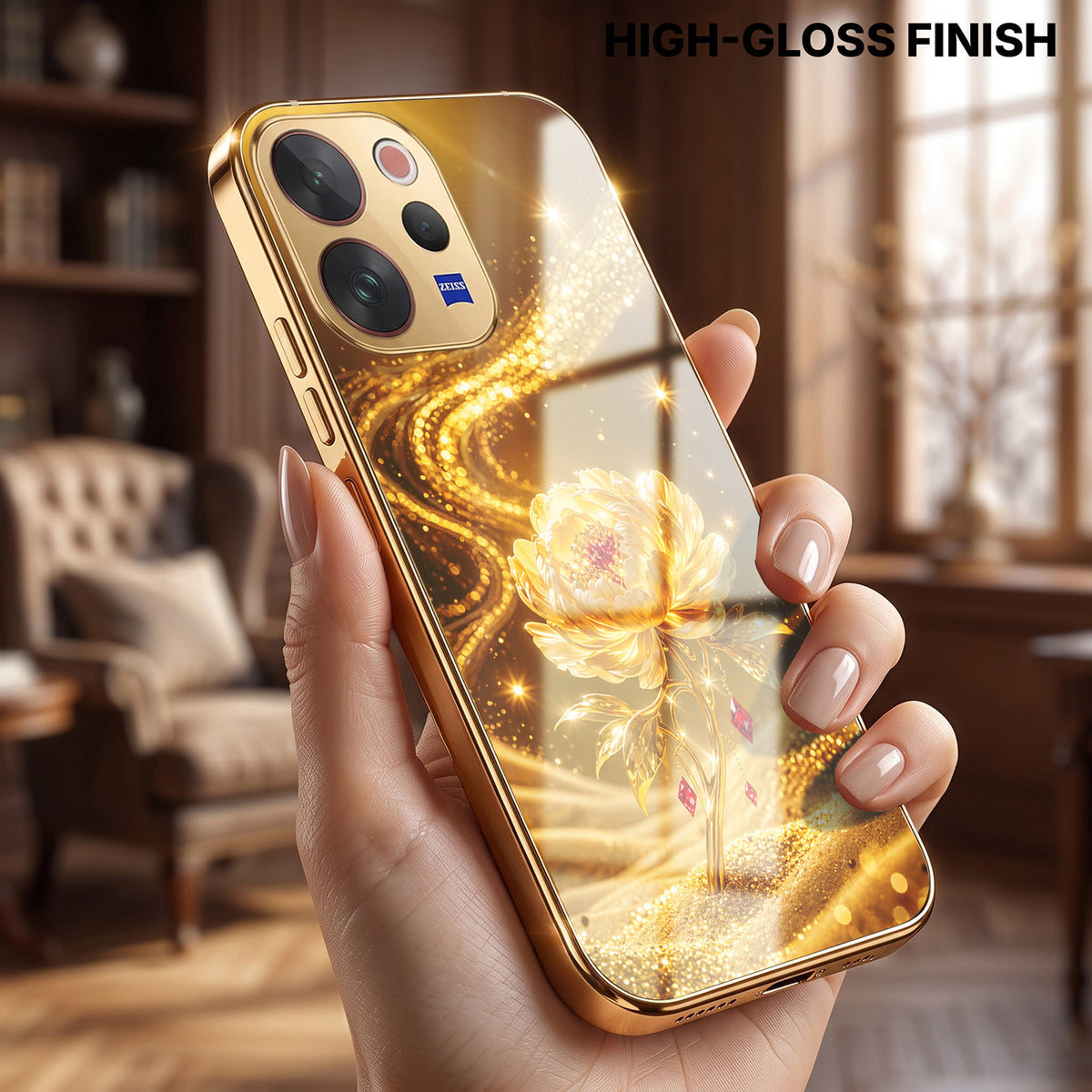 Vivo V70 5G Golden Rose Elegance Gold Electroplated Glass Phone Back Case