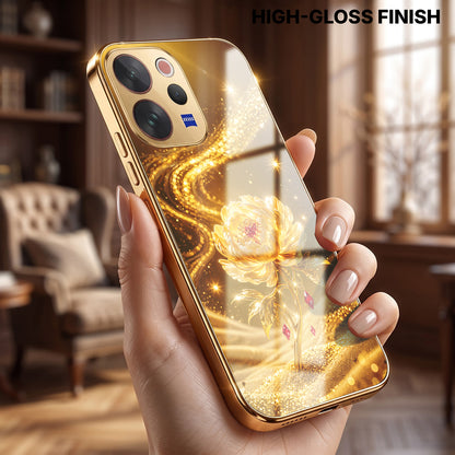Vivo V70 5G Golden Rose Elegance Gold Electroplated Glass Phone Back Case