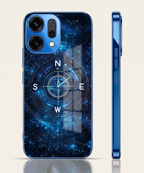 Oppo Reno 14 5G Astral Compass Blue Electroplated Glass Phone Back Case