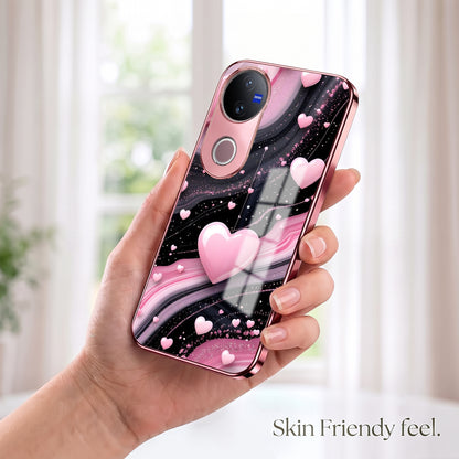 Vivo V50 5G Love Sparkle Pink Electroplated Glass Phone Back Case