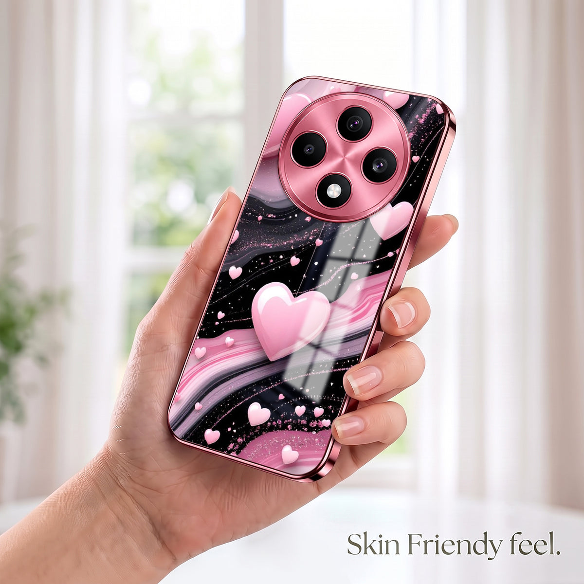 Oppo F27 Pro+ 5G Love Sparkle Pink Electroplated Glass Phone Back Case