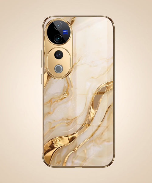 Vivo V40 Pro 5G Marvel Texture Gold Electroplated Glass Phone Back Case