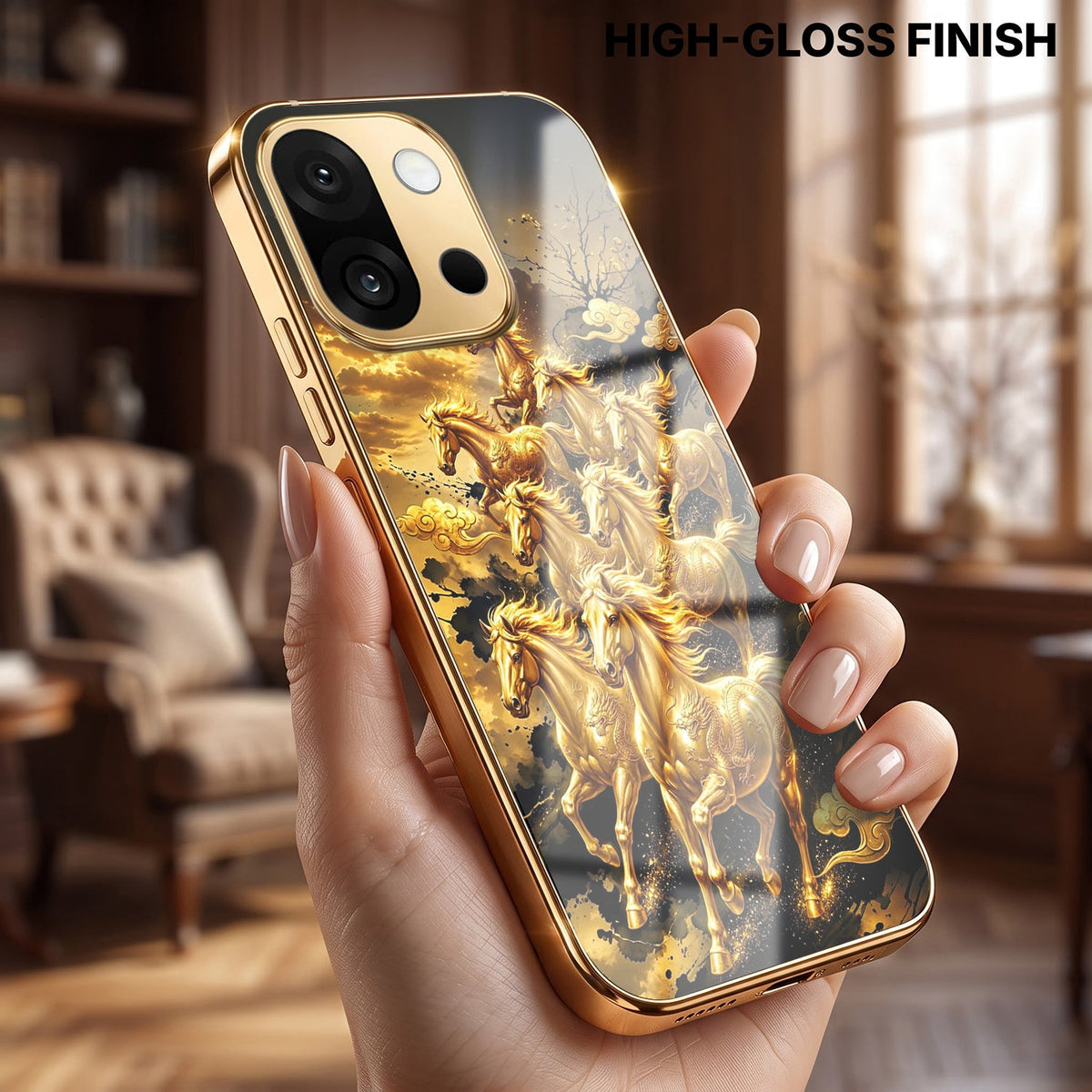 OnePlus 13s 5G Celestial Seven Horses Gold Electroplated Glass Phone Back Case