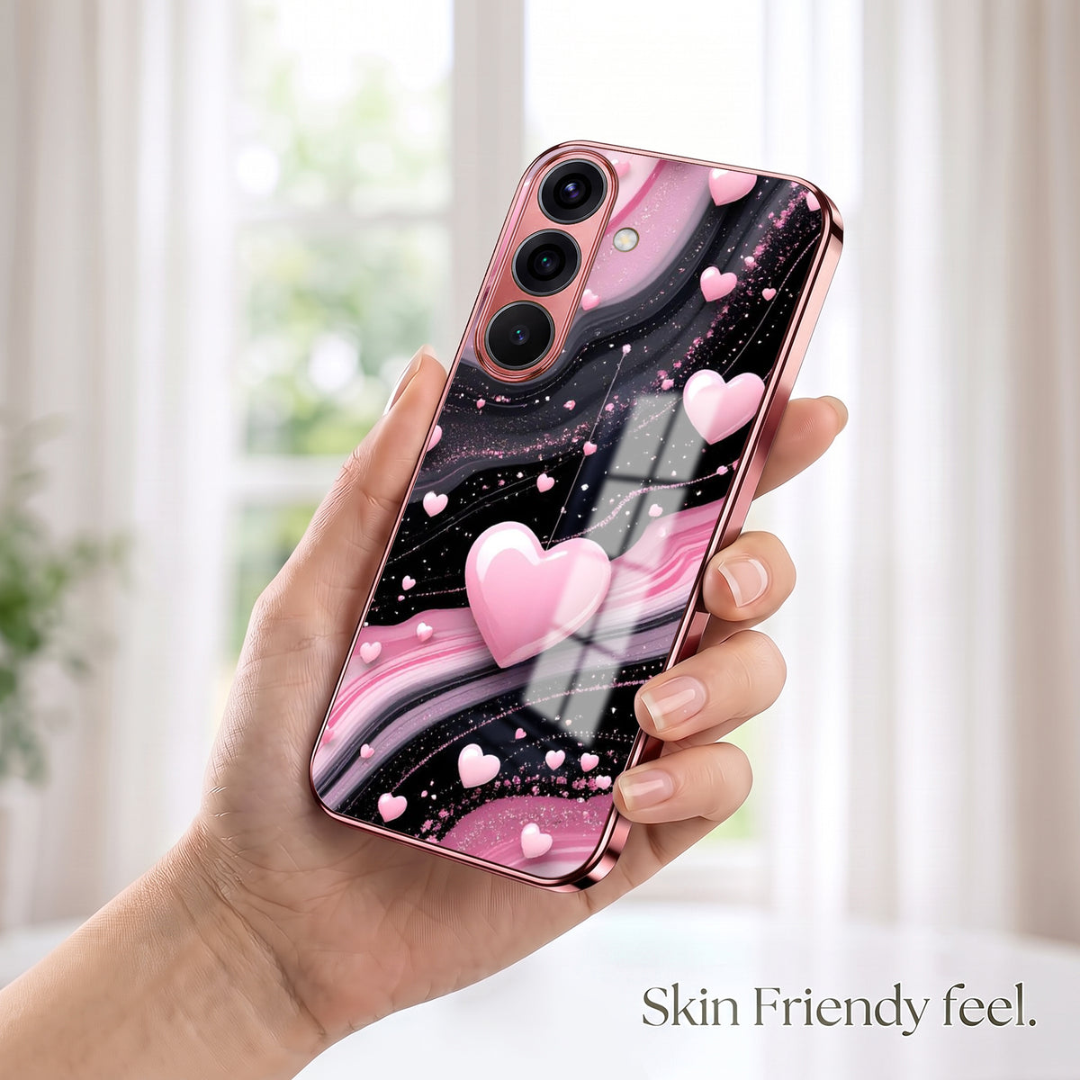Samsung Galaxy A36 5G Love Sparkle Pink Electroplated Glass Phone Back Case