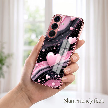Samsung Galaxy A36 5G Love Sparkle Pink Electroplated Glass Phone Back Case