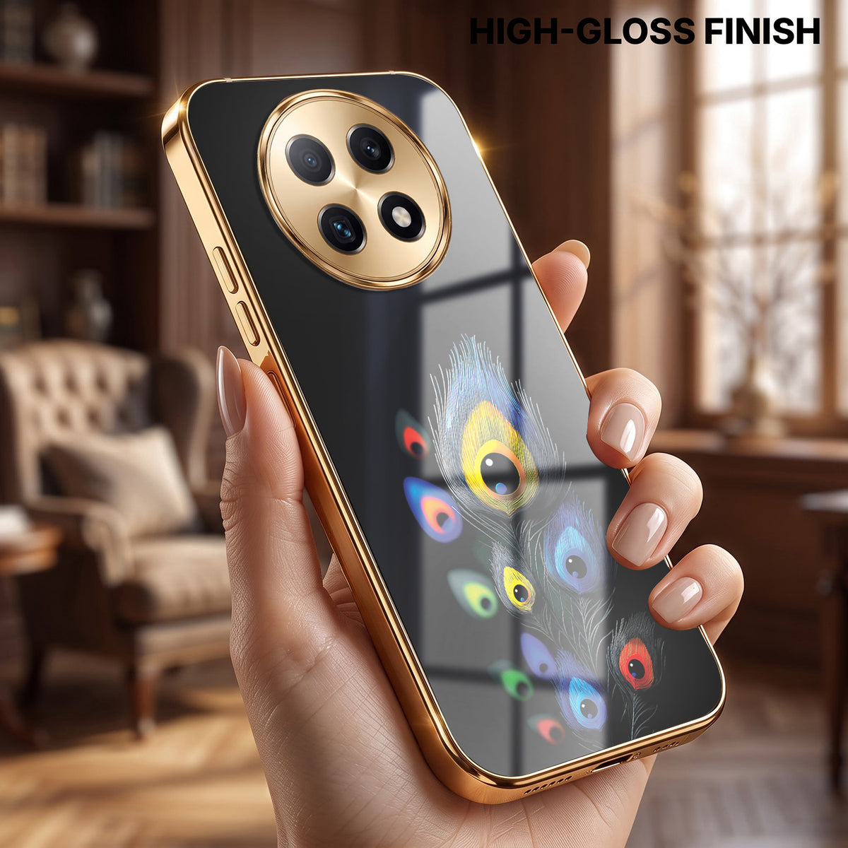 Oppo F29 Pro 5G Multi-Feather Peacock Gold Electroplated Glass Phone Back Case