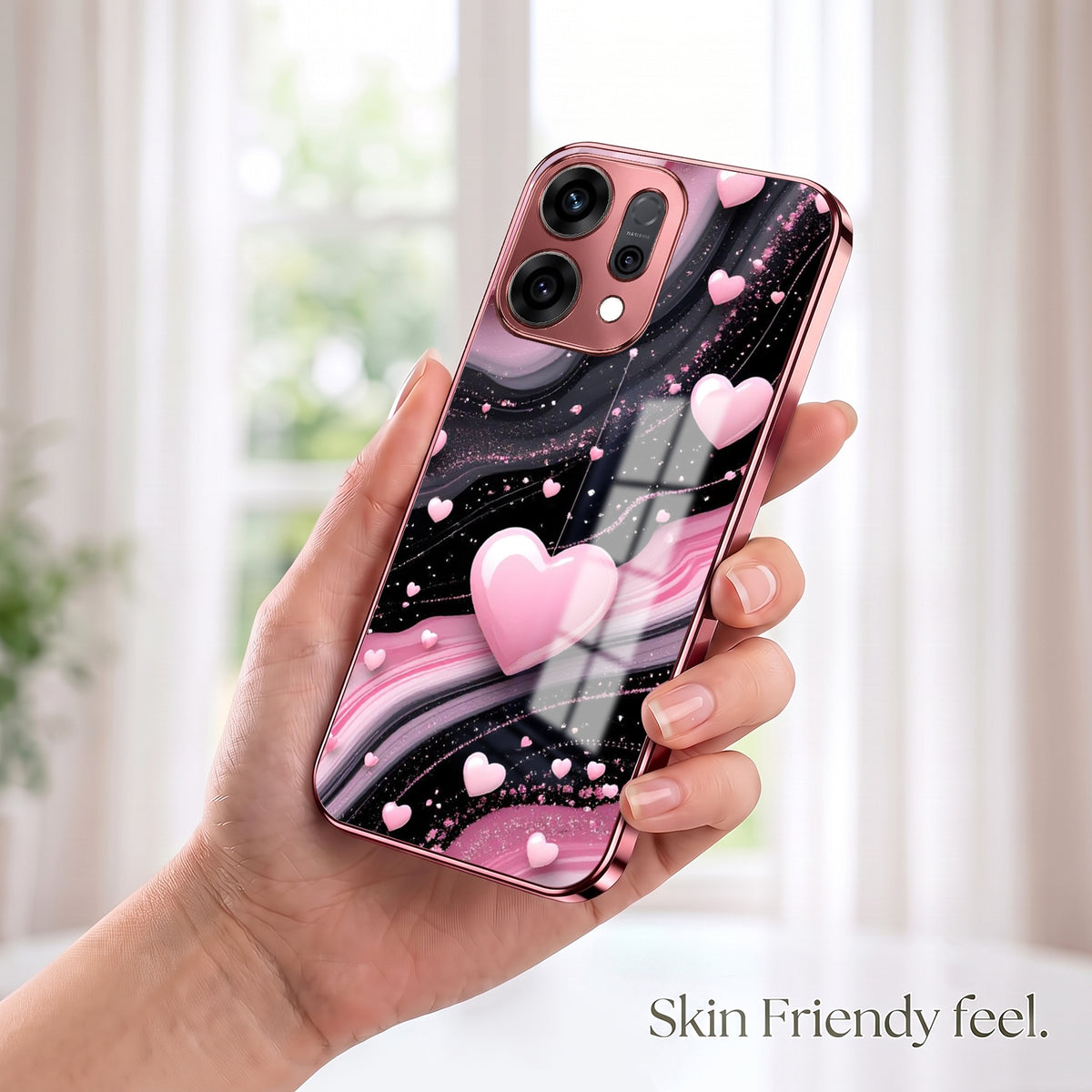 Oppo Reno 14 5G Love Sparkle Pink Electroplated Glass Phone Back Case