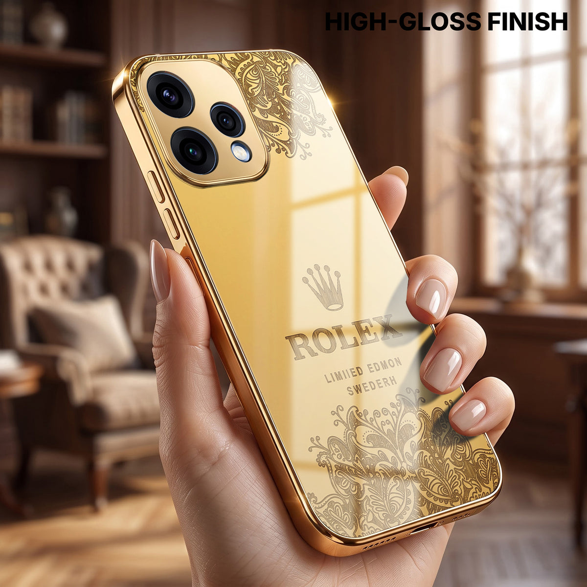 Oppo Reno 15 5G Rolex Crown Gold Electroplated Glass Phone Back Case