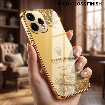 Oppo Reno 15 5G Rolex Crown Gold Electroplated Glass Phone Back Case