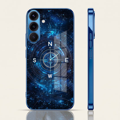 Samsung Galaxy A36 5G Astral Compass Blue Electroplated Glass Phone Back Case