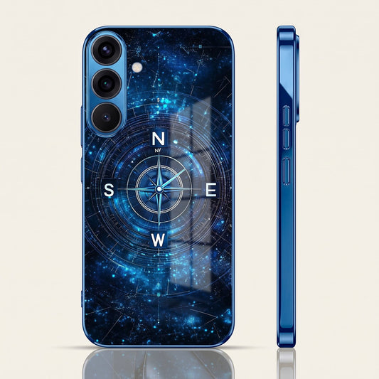 Samsung Galaxy A36 5G Astral Compass Blue Electroplated Glass Phone Back Case