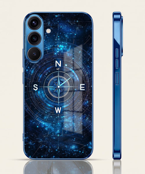 Samsung Galaxy A36 5G Astral Compass Blue Electroplated Glass Phone Back Case