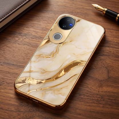 Vivo V50 5G Marvel Texture Gold Electroplated Glass Phone Back Case