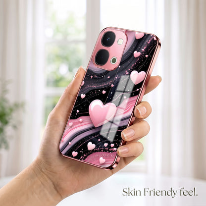Vivo T5x 5G Love Sparkle Pink Electroplated Glass Phone Back Case