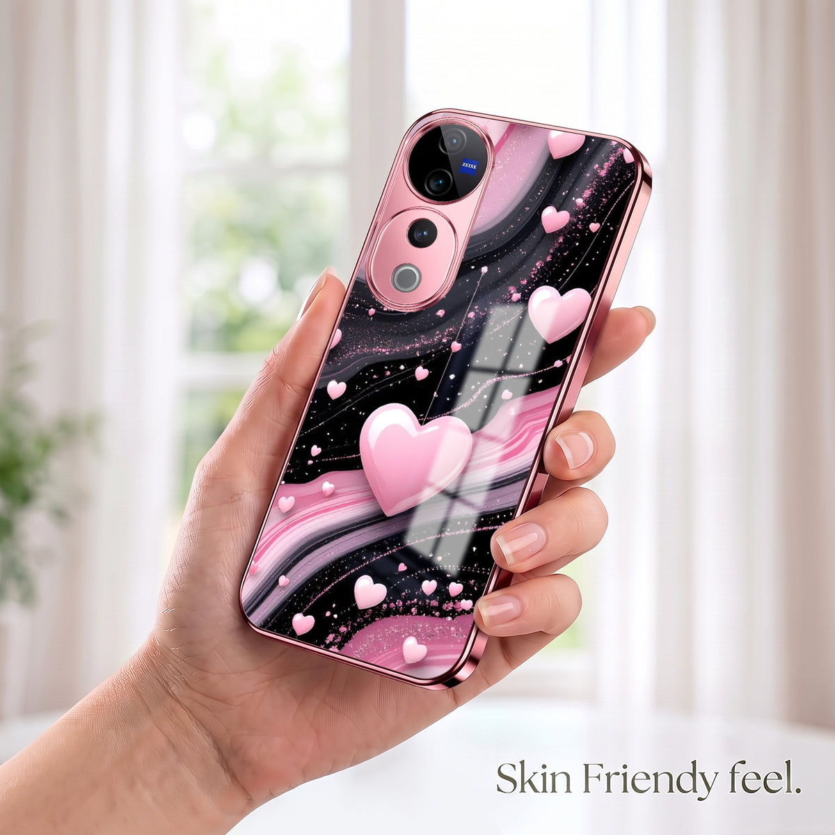 Vivo V40 Pro 5G Love Sparkle Pink Electroplated Glass Phone Back Case
