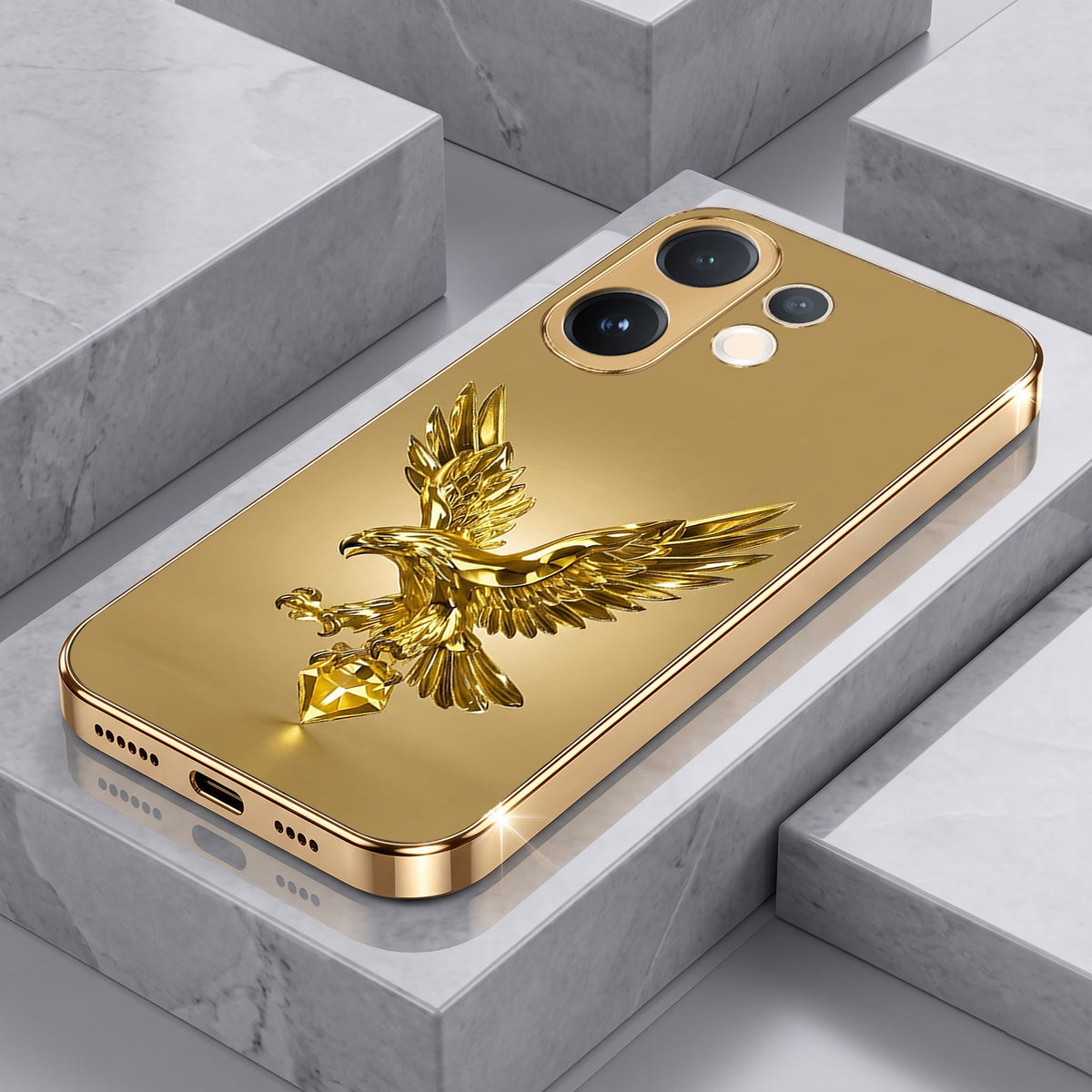 Vivo V60 5G Golden Eagle Gold Electroplated Glass Phone Back Case