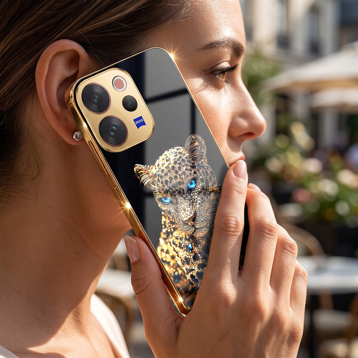 Vivo V70 5G Panther Gold Electroplated Glass Phone Back Case