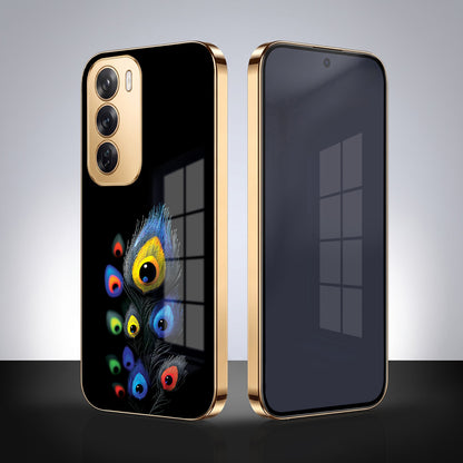 Oppo Reno 12 Pro 5G Multi-Feather Peacock Gold Electroplated Glass Phone Back Case