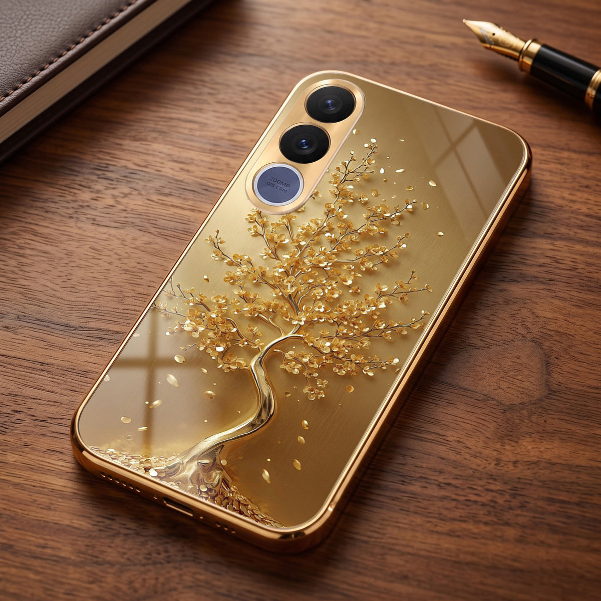 Vivo V70 FE 5G Golden Tree Gold Electroplated Glass Phone Back Case