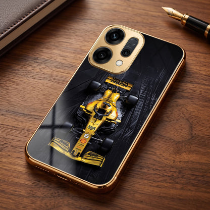 Oppo Reno 14 5G F1 Racing Car Gold Electroplated Glass Phone Back Case