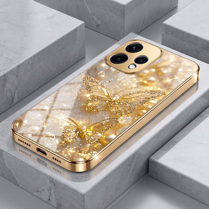 Oppo Reno 15 5G Golden Butterfly Gold Electroplated Glass Phone Back Case