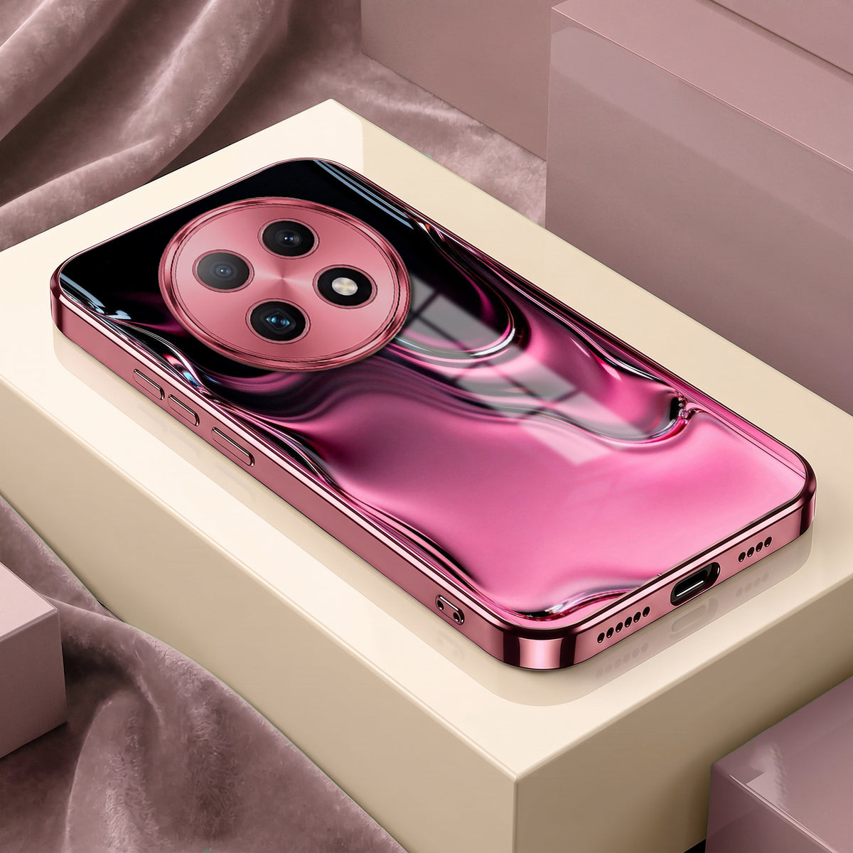 Oppo F29 Pro 5G Liquid Wave Pink Electroplated Glass Phone Back Case