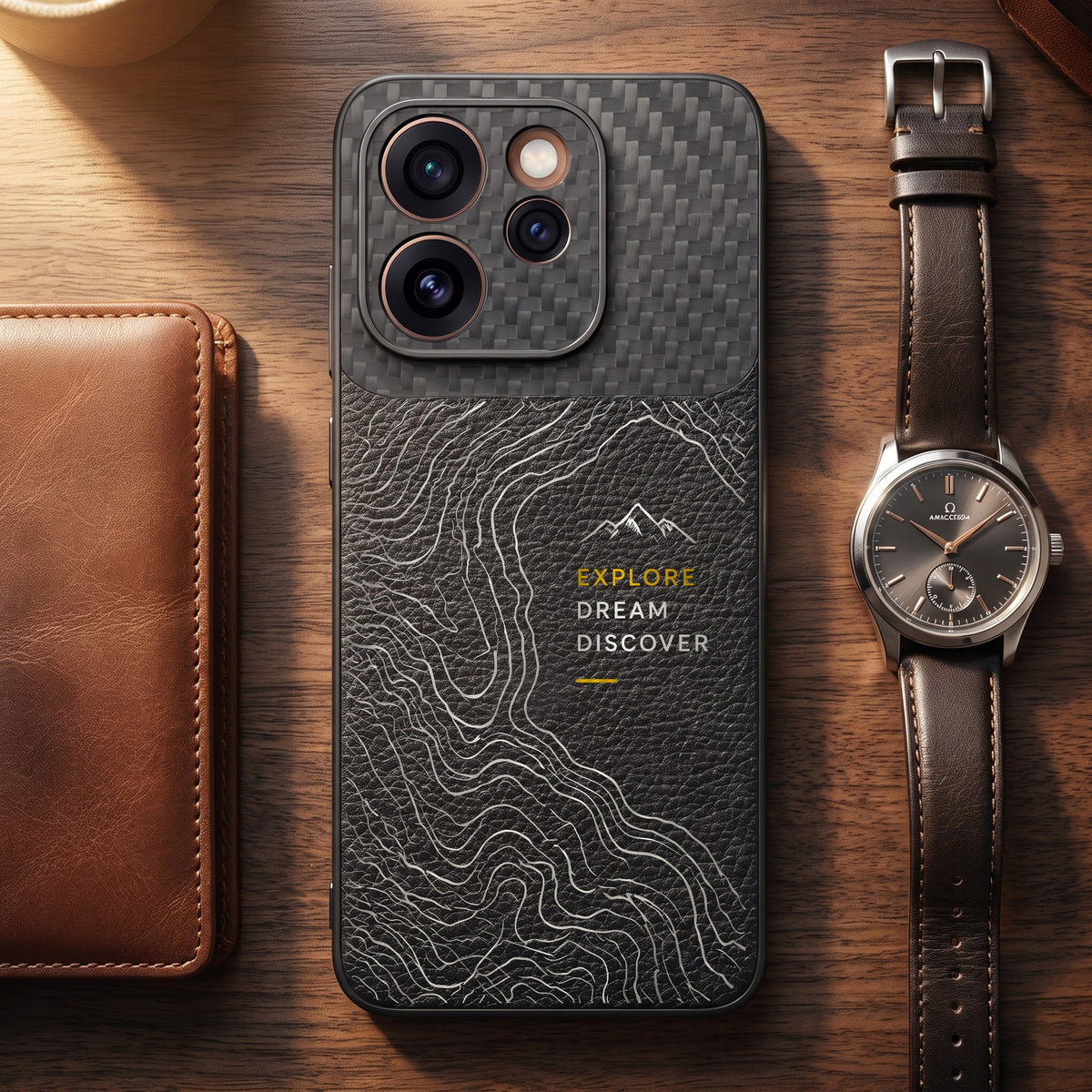 Oppo Reno 15 Pro Mini 5G Explore Dream Carbon Fiber Leather Hybrid Back Case