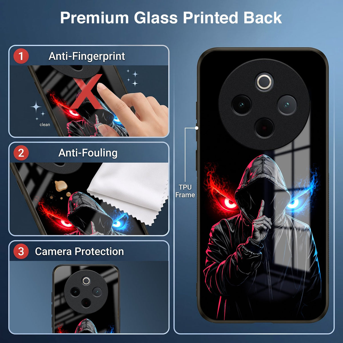 Vivo T4 5G Hooded Shadow Demon Acrylic Glass Back Case