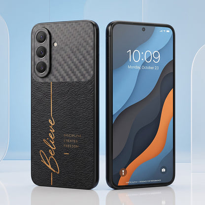 Samsung Galaxy A37 5G Believe Quote Carbon Fiber Leather Hybrid Back Case
