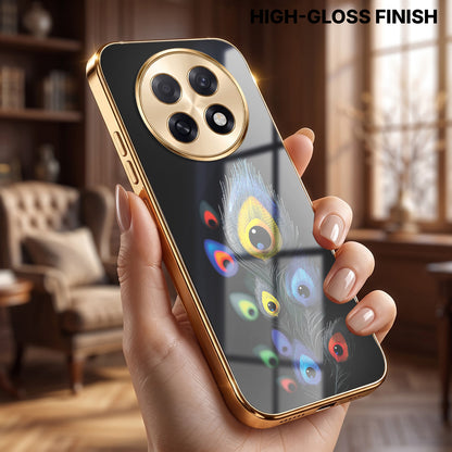 Oppo F31 Pro+ 5G Multi-Feather Peacock Gold Electroplated Glass Phone Back Case