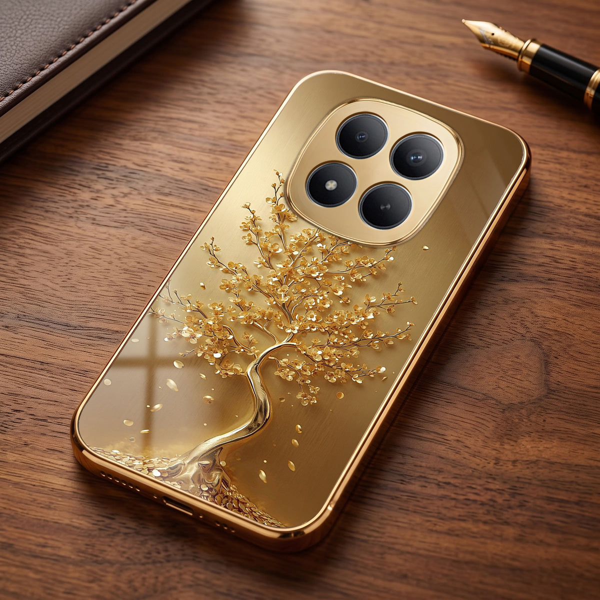Redmi Note 15 Pro+ 5G Golden Tree Gold Electroplated Glass Phone Back Case