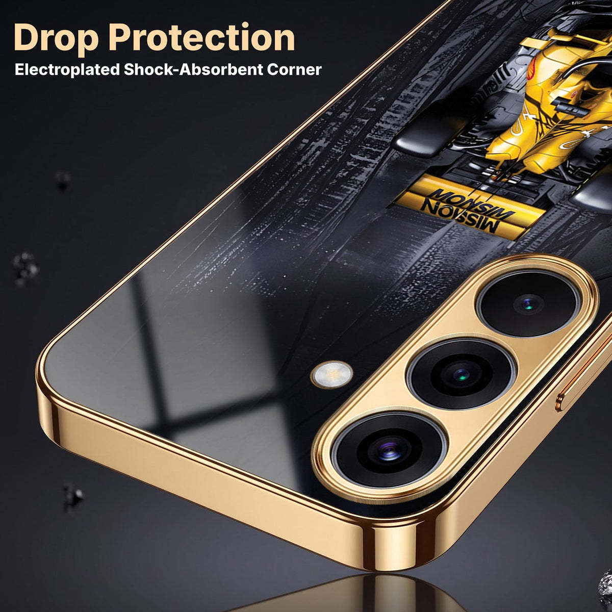 Samsung Galaxy A56 5G F1 Racing Car Gold Electroplated Glass Phone Back Case
