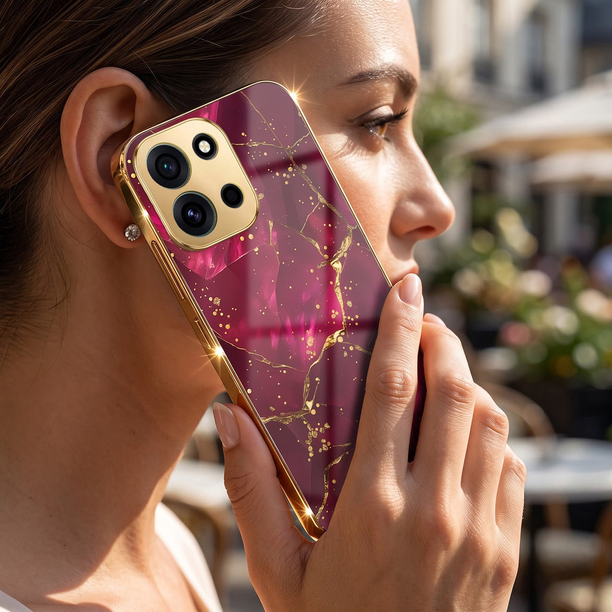 OnePlus Nord 6 5G Luxury Crimson Marble Gold Electroplated Glass Phone Back Case