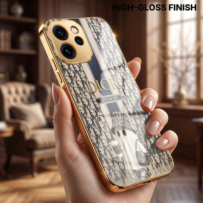 Oppo Reno 15 Pro Mini 5G Luxury Dior Gold Electroplated Glass Phone Back Case