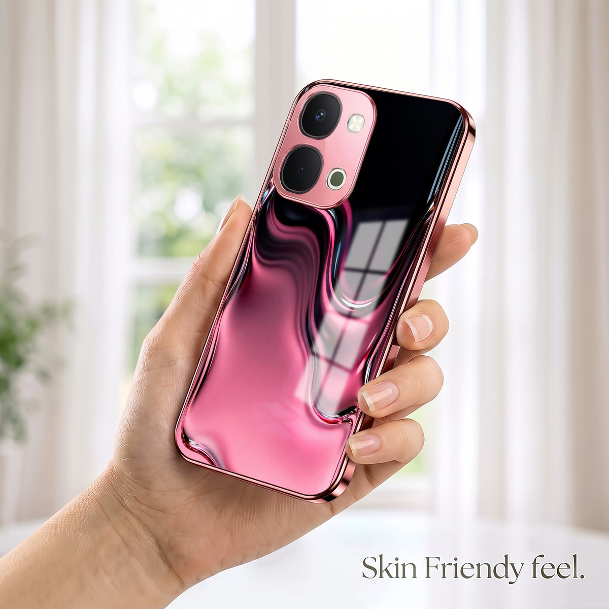 Vivo T5x 5G Liquid Wave Pink Electroplated Glass Phone Back Case