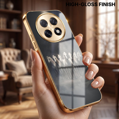 Oppo F31 Pro+ 5G Running Horses Gold Electroplated Glass Phone Back Case